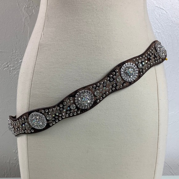 Nocona Western Bling Conchos Rhinestones and Studs Brown Belt SZ L EUC main image 7
